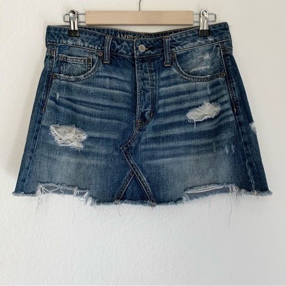 AEO Distressed Denim Mini Skirt - Picture 1 of 6